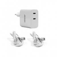 JETFON Cargador Red 2X Tipo C 45W Blanco + 2X Cable Datos Tipo C M/m