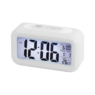 TREVI Reloj Despertador SLD 3068S Blanco LCD Numeros Grandes Con Termometro y Calendario