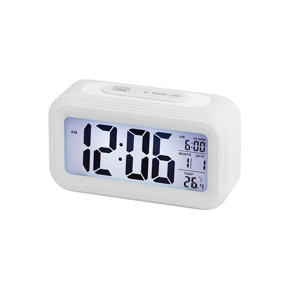 TREVI Reloj Despertador SLD 3068S Blanco LCD Numeros Grandes Con Termometro y Calendario