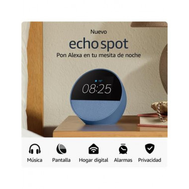 AMAZON Altavoz Bluetooth Echo Spot 2024 Con Pantalla Azul,Alexa Integrado,Manos Libres,Wifi