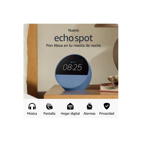 AMAZON Altavoz Bluetooth Echo Spot 2024 Con Pantalla Azul,Alexa Integrado,Manos Libres,Wifi