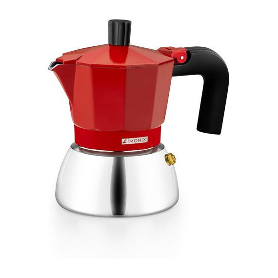 MONIX Cafetera italiana Induccion 3 Tazas Roja Inox