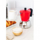 MONIX Cafetera italiana Induccion 3 Tazas Roja Inox