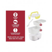 BEPER Fiambrera Electrica 2 en 1 con Recipientes Extraibles 40W con Cuchara Blanco Amarillo 90.920G