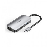 VENTION Adaptador 4 En 1 Tipo C/M A Vga,Hdmi 4K,Usb, Usb-C PD TOAHB