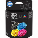 HP Pack de 2 Tintas 302 + 304 Negra Y Color B82L1AELS1