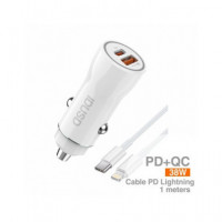 IDUSD Cargador Coche Con 1xUsb/1xTipo C 38W +Cable Tipo C A Lightning 3A F55B