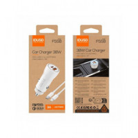 IDUSD Cargador Coche Con 1xUsb/1xTipo C 38W +Cable Tipo C A Lightning 3A F55B