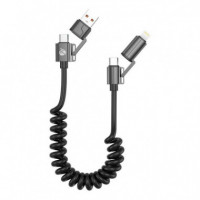 Cable Espiral 4 en 1 - Usb-a, Usb-c, Lightning hasta 60 W  ISERVICES
