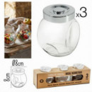 Pack de 3 Tarros de Vidrio ICO con Tapa de Rosca (2 Posiciones) 8x8 cm