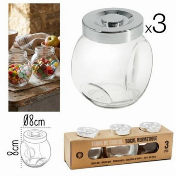 Pack de 3 Tarros de Vidrio ICO con Tapa de Rosca (2 Posiciones) 8x8 cm