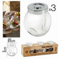 Pack de 3 Tarros de Vidrio ICO con Tapa de Rosca (2 Posiciones) 8x8 cm