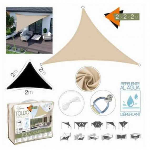 Toldo Triangular Beige de 2x2x2 Metros con Bolsa de Transporte