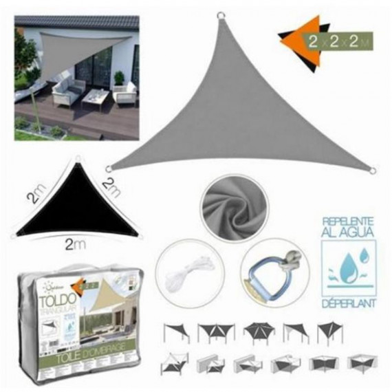 Toldo Triangular ICO 2x2x2 Metros Gris con Bolsa de Transporte