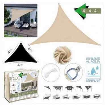 Toldo Triangular Beige de 4x4x4 Metros con Bolsa de Transporte
