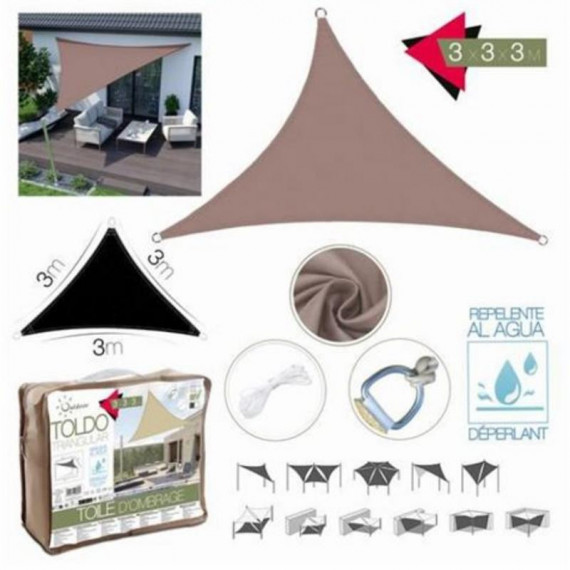 Toldo Triangular 3x3x3 Metros Color Topo con Bolsa