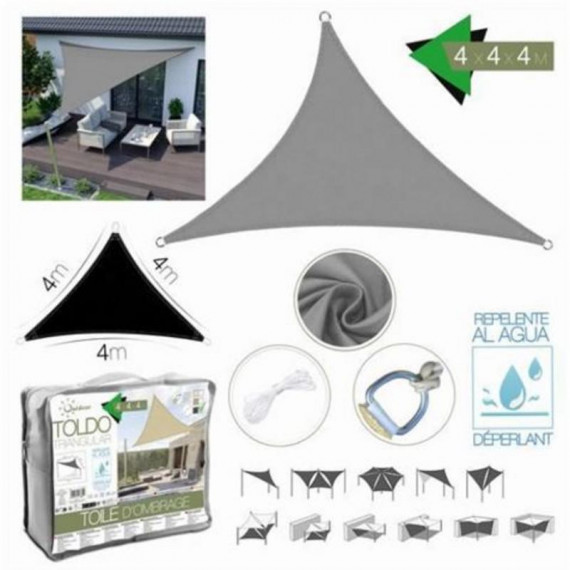 Toldo Triangular 4x4x4 m Gris con Bolsa de Transporte