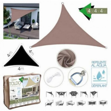 Toldo Vela Triangular ICO 4x4x4 Metros Color Topo con Bolsa de Transporte