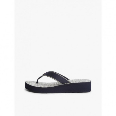Th Monogram Mid Wedge Sandal Space Blue  TOMMY HILFIGER
