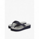 Th Monogram Mid Wedge Sandal Space Blue  TOMMY HILFIGER