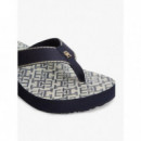 Th Monogram Mid Wedge Sandal Space Blue  TOMMY HILFIGER