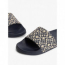 Th Monogram Pool Slide Space Blue  TOMMY HILFIGER