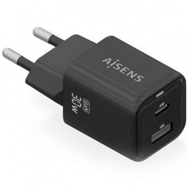 AISENS Cargador Pared Gan 1XUSB-C/ 1XUSB/ 30W/ ASCH-30W2P021-BK Negro