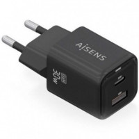 AISENS Cargador Pared Gan 1XUSB-C/ 1XUSB/ 30W/ ASCH-30W2P021-BK Negro