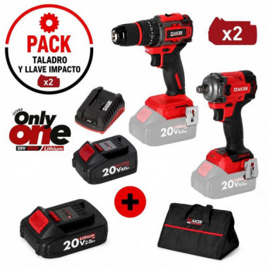 Pack Taladro + Llave de Impacto + Bateria 20V AICER