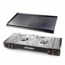 Pack Cocina Gas Portatil con Plancha Doble + 4 Cartuchos Gas AIRMEC