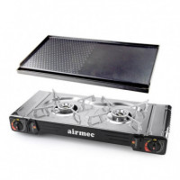 Pack Cocina Gas Portatil con Plancha Doble + 4 Cartuchos Gas AIRMEC