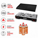 Pack Cocina Gas Portatil con Plancha Doble + 4 Cartuchos Gas AIRMEC