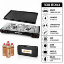 Pack Cocina Gas Portatil con Plancha Doble + 4 Cartuchos Gas AIRMEC
