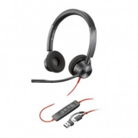 HP POLY AURICULAR BLACKWIRE 3320 CON CERTIFICACION MICROSOFT TEAMS USB-C + ADAPTADOR USB-A