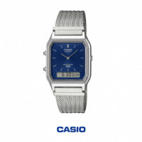 CASIO AQ-230EM-2A | Vintage – Reloj Analógico-digital Correa Milanesa Esfera Azul