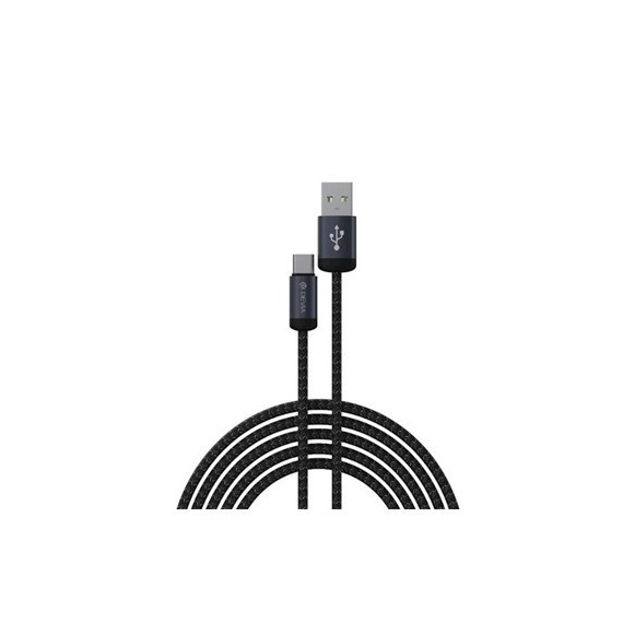 DEVIA Cable Datos Tipo C a USB 2A Nylon Negro 1MTR