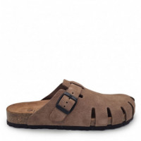 NATURE FEET Zueco en Piel de Serraje 7506-PARDO