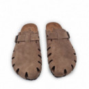 Nature Feet Zueco en piel de serraje 7506-PARDO