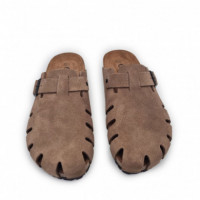 NATURE FEET Zueco en Piel de Serraje 7506-PARDO