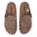 Nature Feet Zueco en piel de serraje 7506-PARDO
