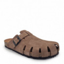 Nature Feet Zueco en piel de serraje 7506-PARDO