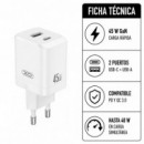 Cargador Rápido 45W USB C 45W + USB a 18W Blanco XO