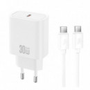 Cargador Rápido 30W USB C con Cable Tipo C Blanco XO