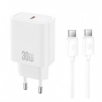 Cargador Rápido 30W USB C con Cable Tipo C Blanco XO