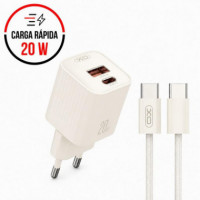 Cargador Rápido Usb-c Pd 20W L147 con Usb-a + Cable Usb-c Beige XO