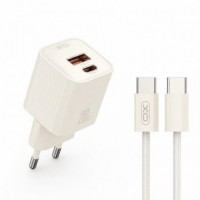 Cargador Rápido Usb-c Pd 20W L147 con Usb-a + Cable Usb-c Beige XO