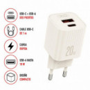 Cargador Rápido Usb-c Pd 20W L147 con Usb-a + Cable Usb-c Beige XO