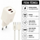 Cargador Rápido Usb-c Pd 20W L147 con Usb-a + Cable Usb-c Beige XO