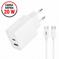 Cargador Rápido 20W USB a + USB C con Cable Tipo C Blanco XO