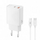Cargador Rápido 20W USB a + USB C con Cable Tipo C Blanco XO